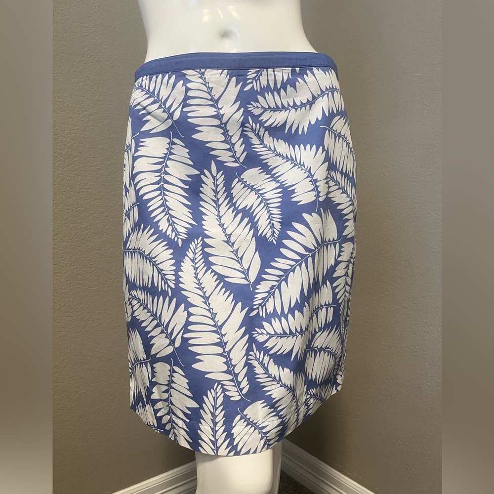 BODEN Women’s Blue Purple & White Leaf Print 100%Cotton A-Line Skirt Size US 6P - Picture 2 of 11